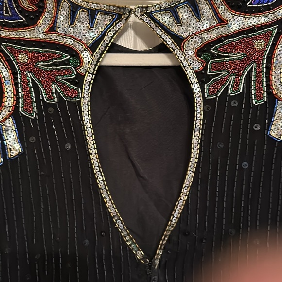 Scala Dress | Scala Heavily Sequin Beaded Sheath Dress Short Sleeve / Size L - Picture 5 of 8